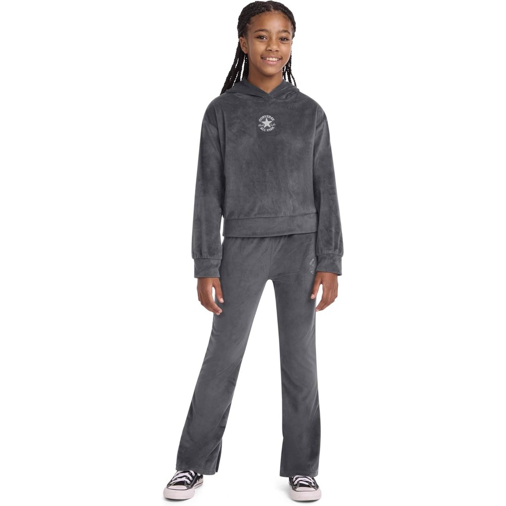 Converse Girls SZ LRG Velour‎ Tracksuit Set GRAY Hoodie and Flared Pants